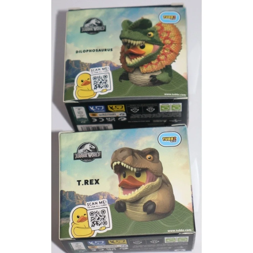 Tubbz Mini Jurassic World DILOPHOSAURUS & T-REX Dinosaur Ducks Lot 2 of NEW